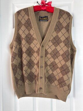 Vintage Brown Argyle Men's Sweater Vest Hermes